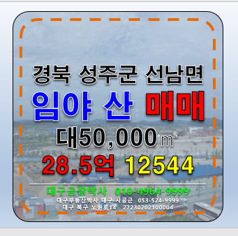 경북 성주군 선남면 경북 성주군 선남면 대형 산 임야 토지 매매 매매 매물번호 12544 사진 1