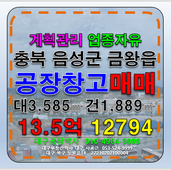충북 음성군 금왕읍 충청북도 충북 음성군 공장 창고 매매 급매 #충북음성공장매매 #음성공장매매 매매 매물번호 12794 사진 1