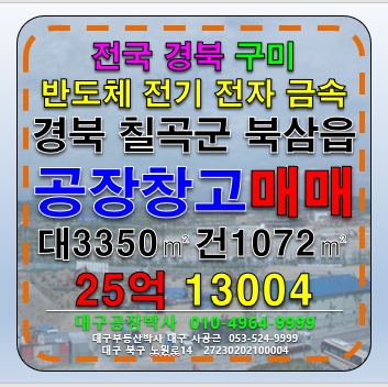 경북 칠곡군 북삼읍 경북 칠곡군 북삼읍 신축 공장 금속가공 반도체크리닝 공장 창고 매매 매매 매물번호 13004 사진 1