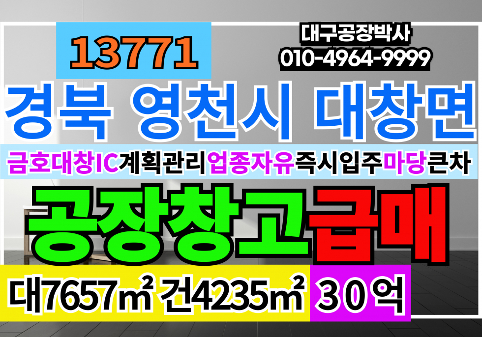 경북 영천시 대창면 금호대창IC 경산IC 영천IC 영천 공장 창고 급매 매매 매매 매물번호 13771 사진 1