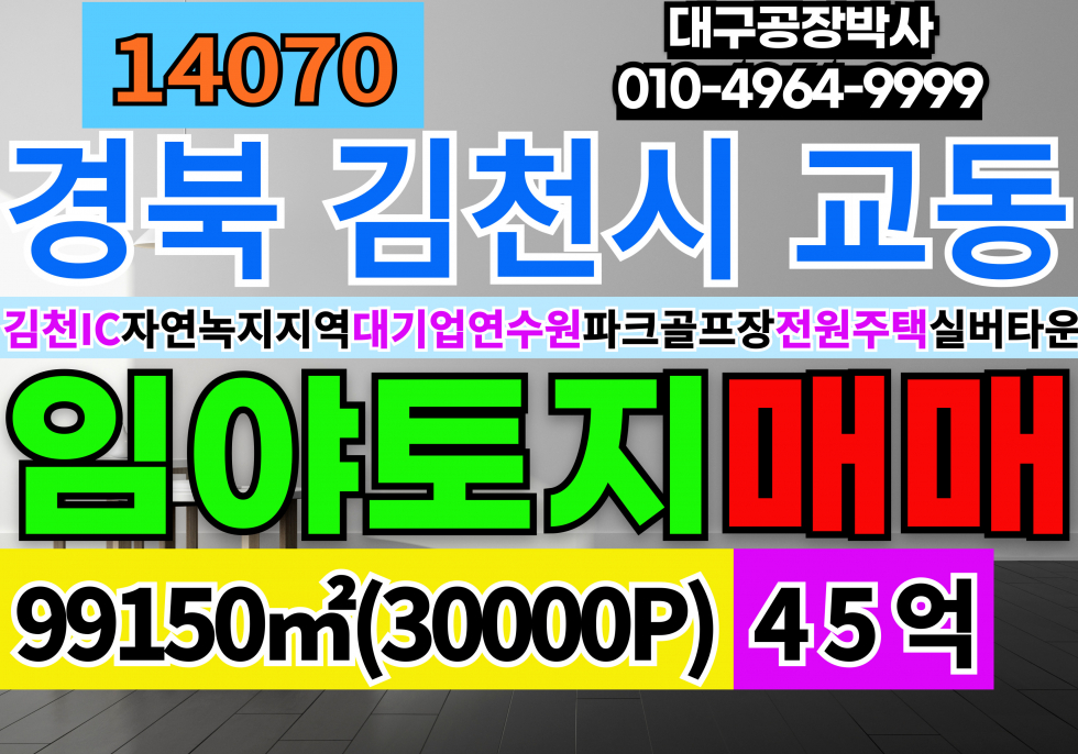 경북 김천시 교동 경북 김천시 대형 토지 임야 20000P 평당15만 30억 대기업연수원 파크공프장 전원주택 실버타운 매매 매물번호 14070 사진 1